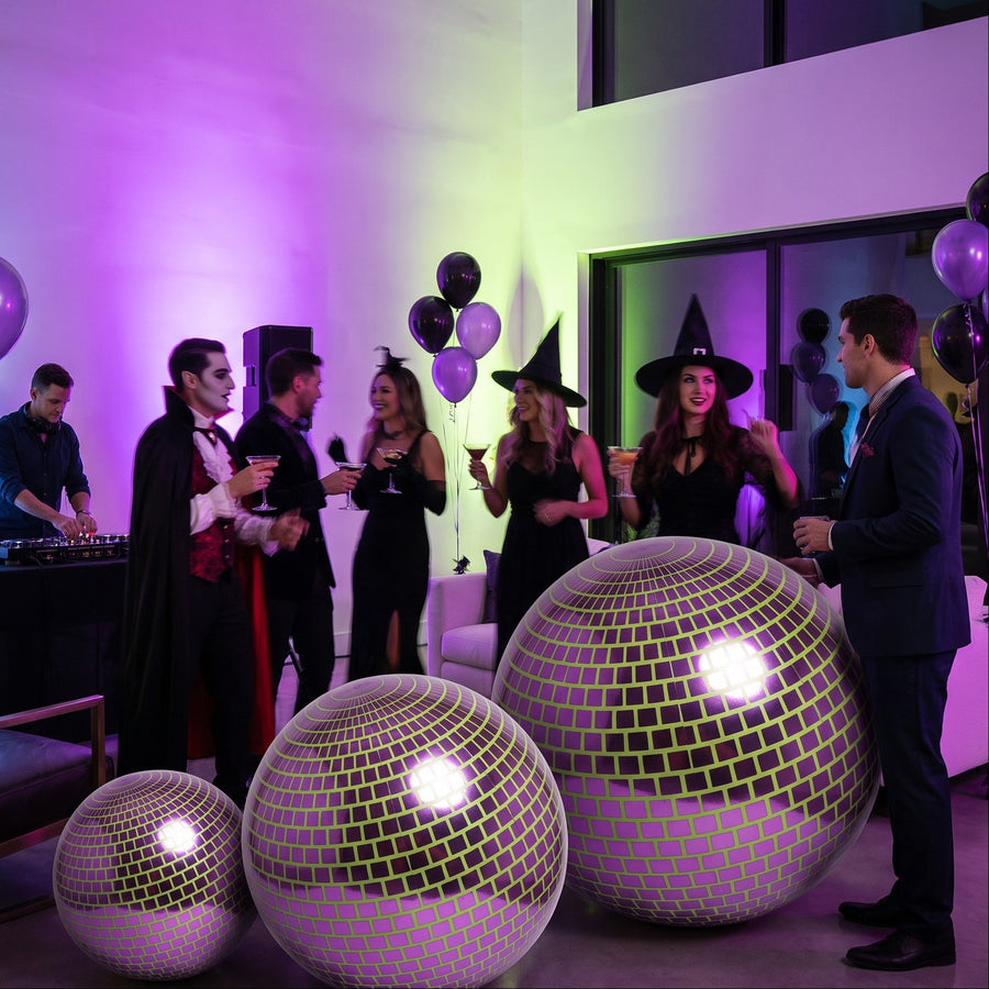 Big Halloween Disco Ball — Purple / Lime Green Lines