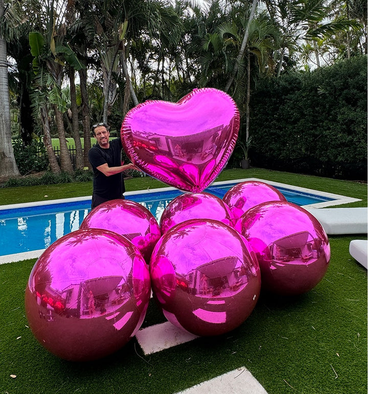 Big Shiny Chrome Inflatable Ball - Durable, Reusable, Hooks for Attachment