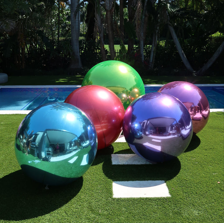 Big Shiny Chrome Inflatable Ball - Durable, Reusable, Hooks for Attachment