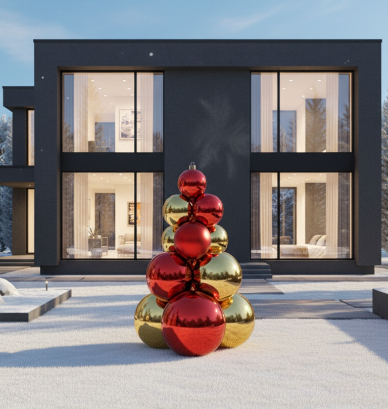 Big Shiny Ball Christmas Tree — Gold and Red
