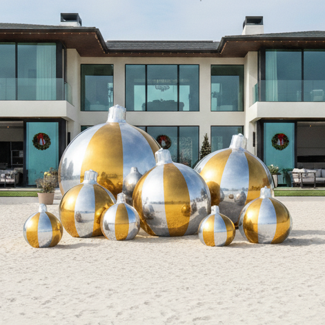 Big Shiny Ornament — New! Striped Silver/Gold