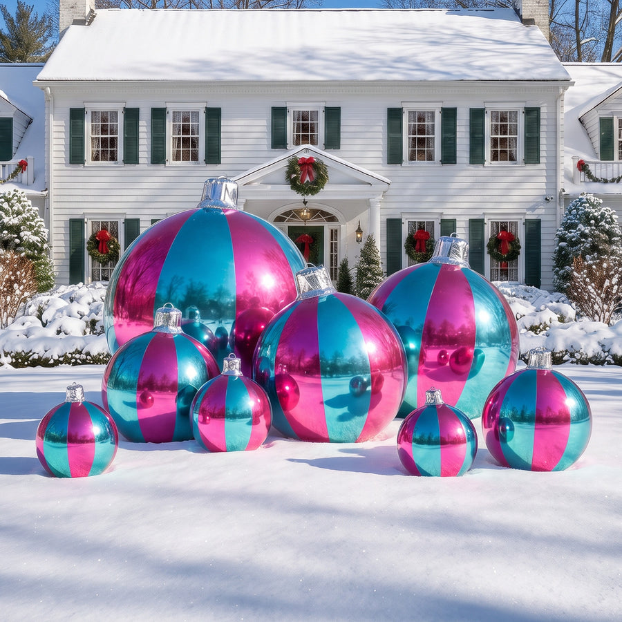 Big Shiny Striped Ornament — Pink / Light Blue