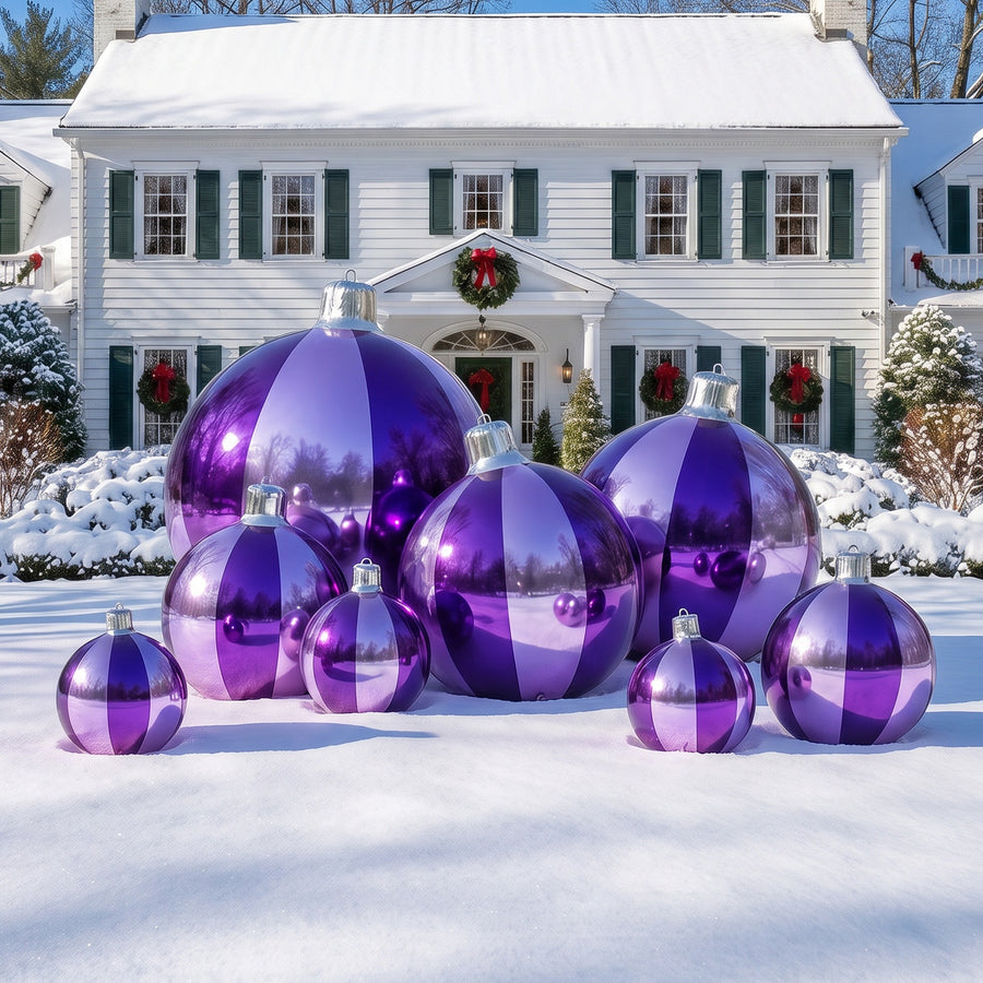 Big Shiny Striped Ornament — Dark Purple / Light Purple