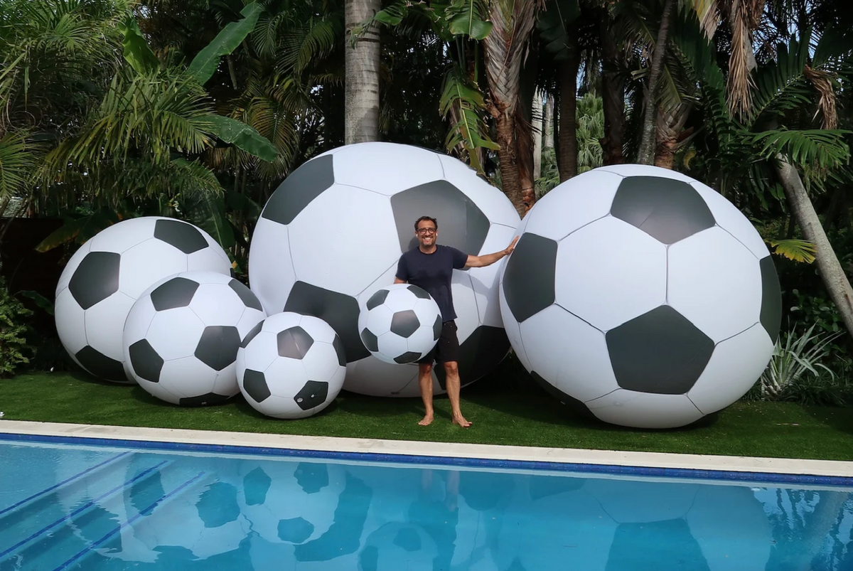 Giant inflatable soccer balls in all sizes poolside - World Cup 2026 - Big Shiny Balls