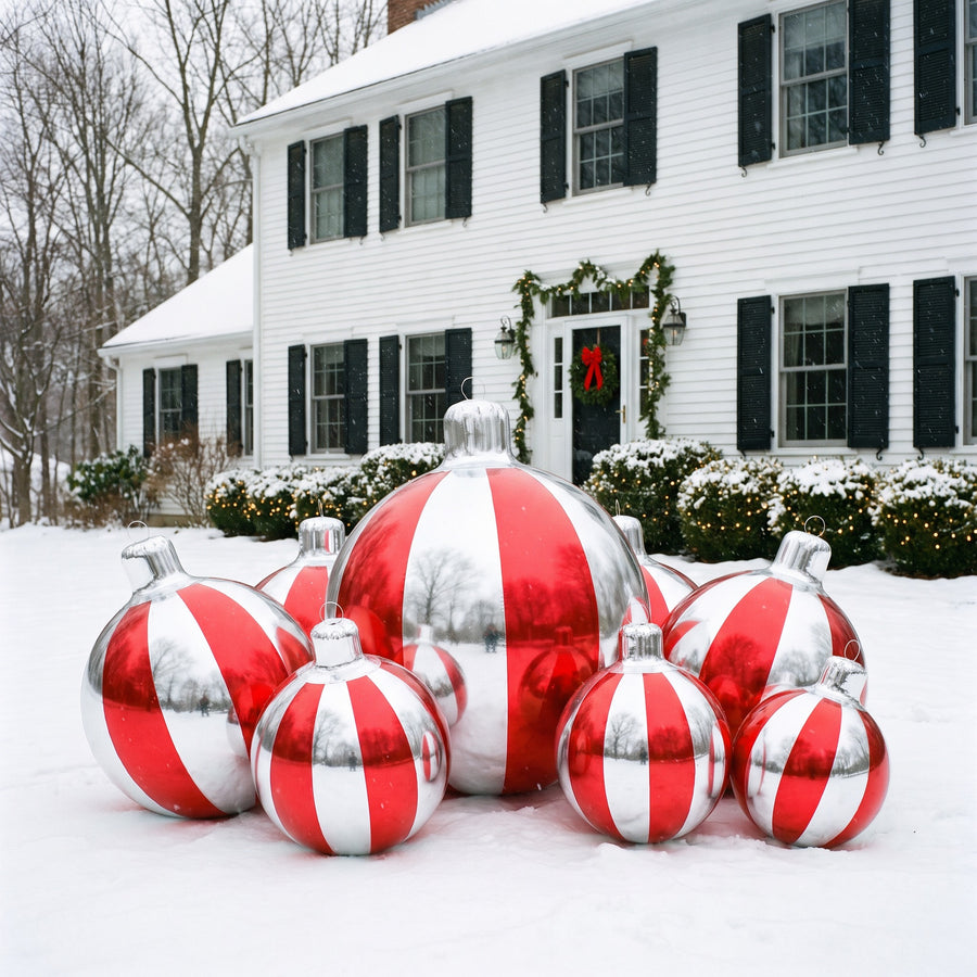 Big Shiny Striped Ornament — Red / Silver