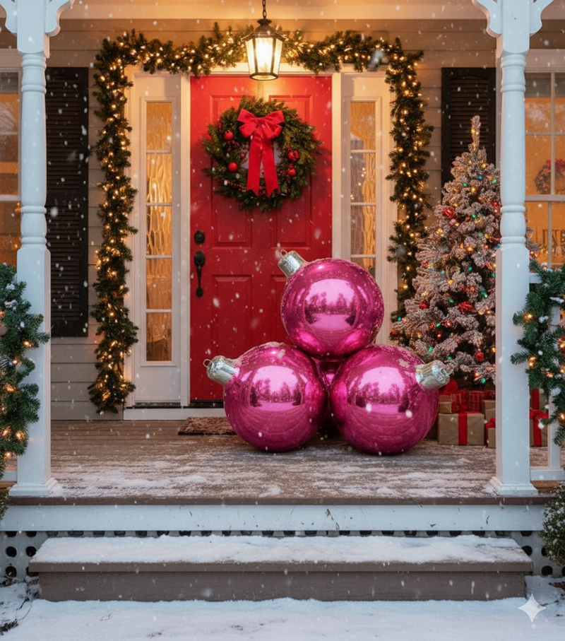 Shiny Ornament Pyramid: Set of 4 – Multiple Colors & Sizes — Pink