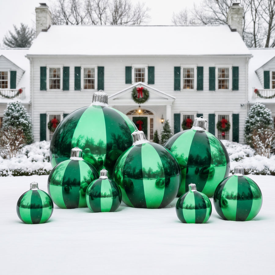 Big Shiny Striped Ornament — Mint Green / Dark Green