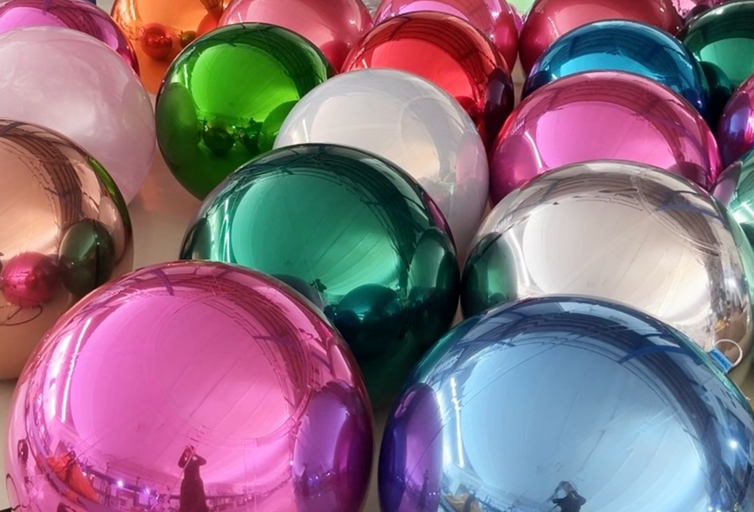 Big Shiny Chrome Inflatable Ball - Durable, Reusable, Hooks for Attachment